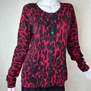 Madison Hill NWT L Cherry Red Leopard Cotton Blend Cardigan